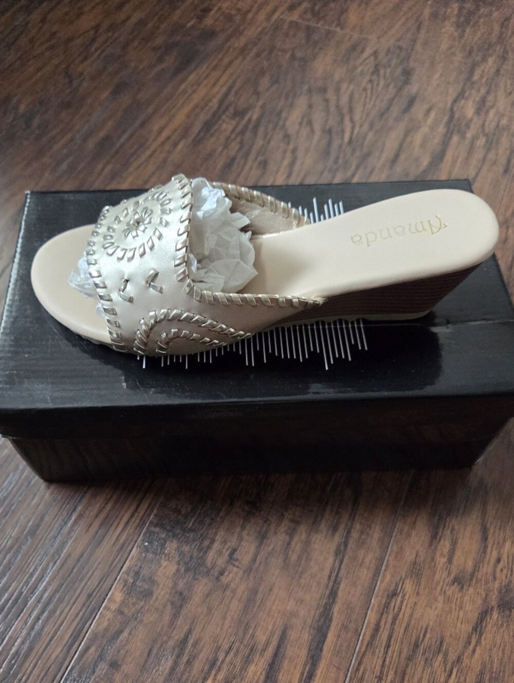 Via Veneto Metallic Gold Wedge Slide